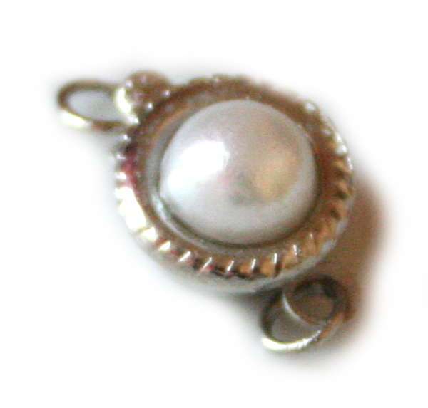 2x Round box clasp with pearl 10mm - Silver Hills 0.01kg