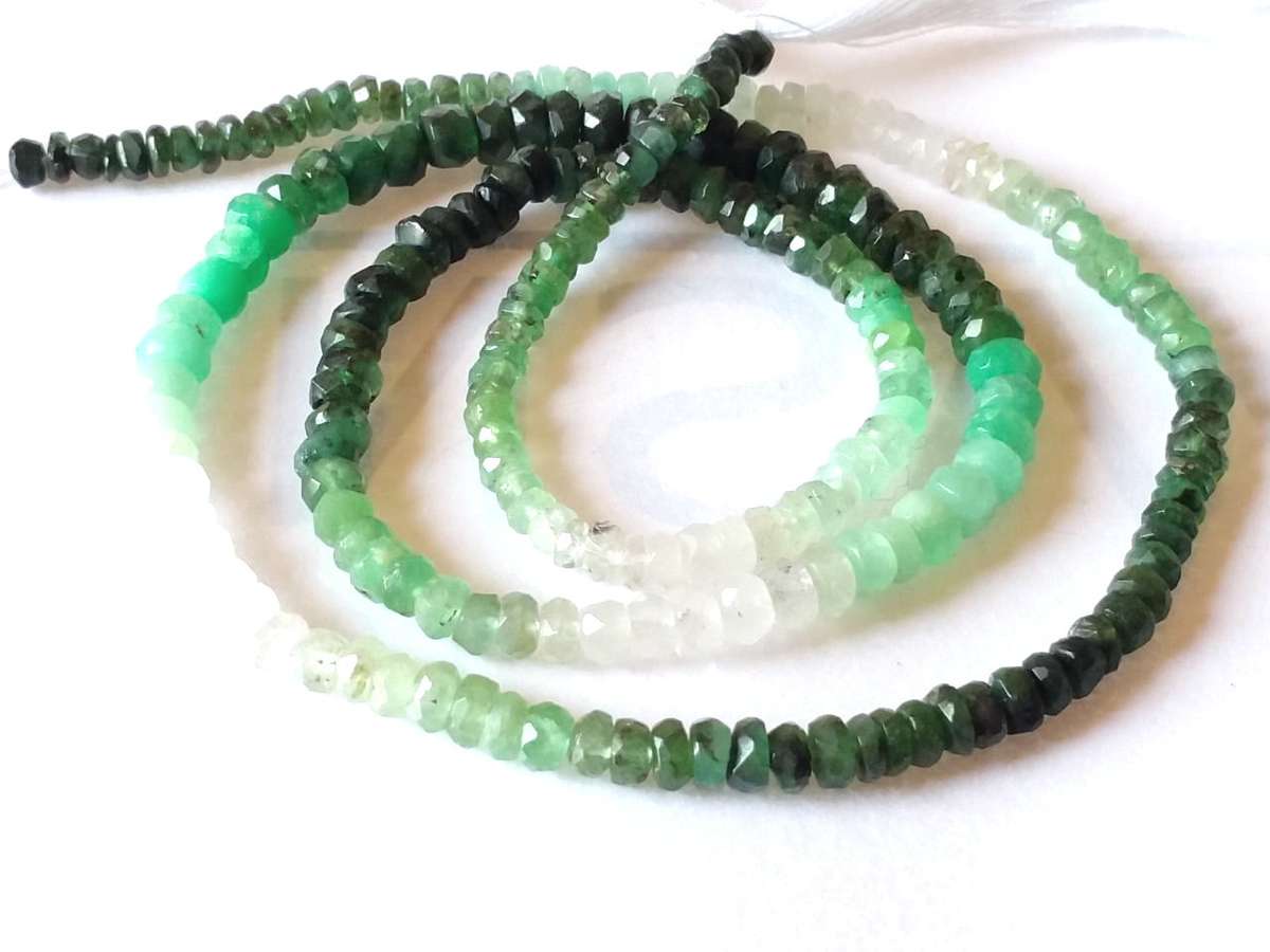 4.5mm hand facetted Emerald bead string 34cm