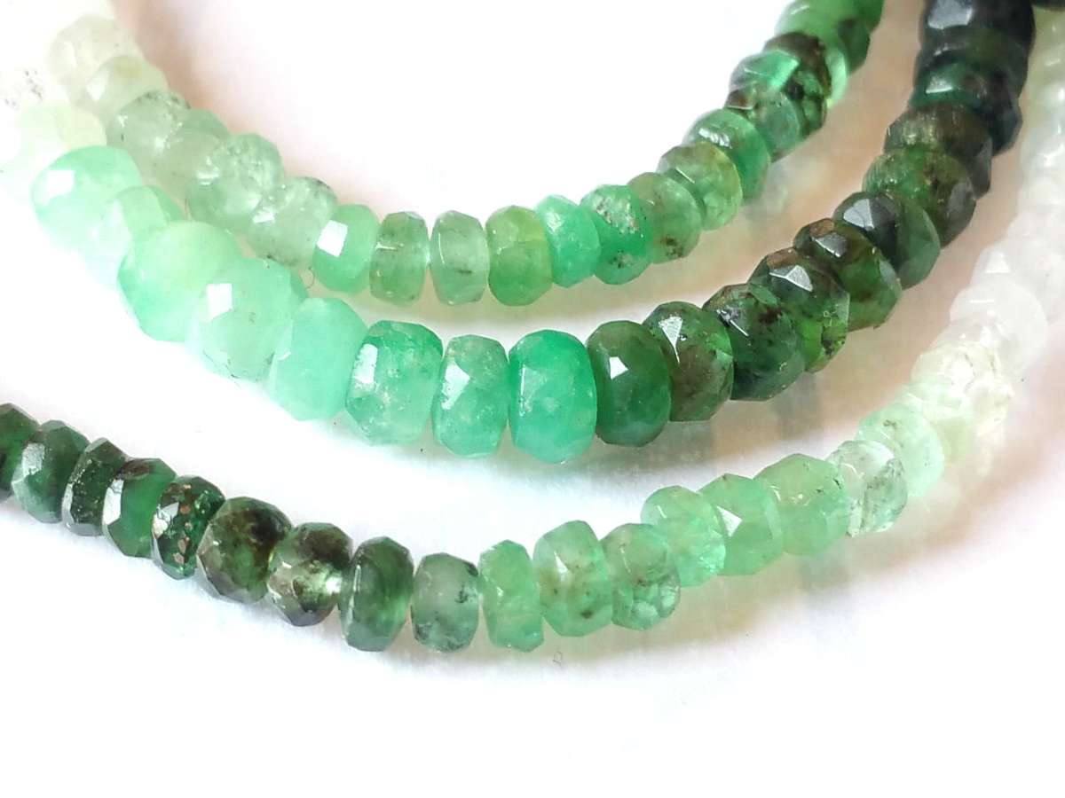 4.5mm hand facetted Emerald bead string 34cm