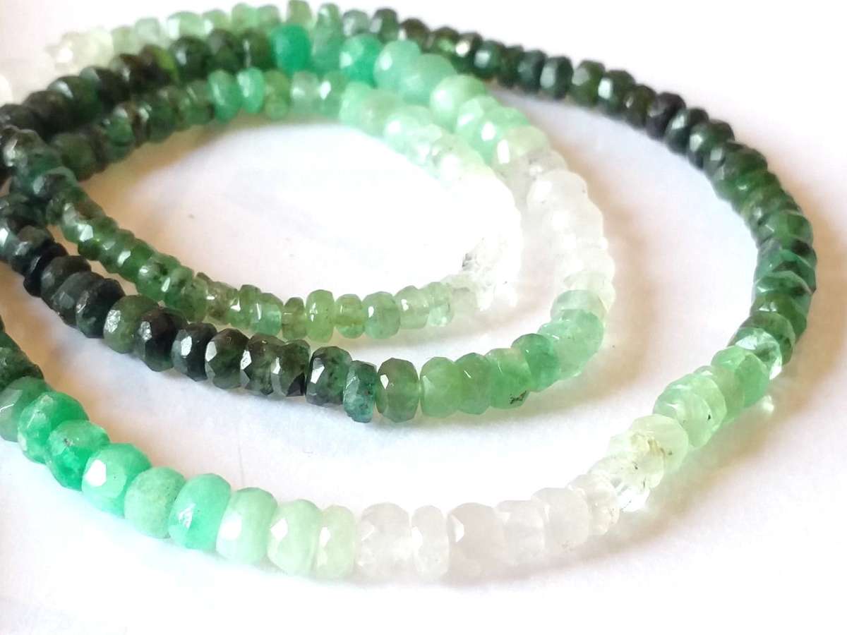 4.5mm hand facetted Emerald bead string 34cm