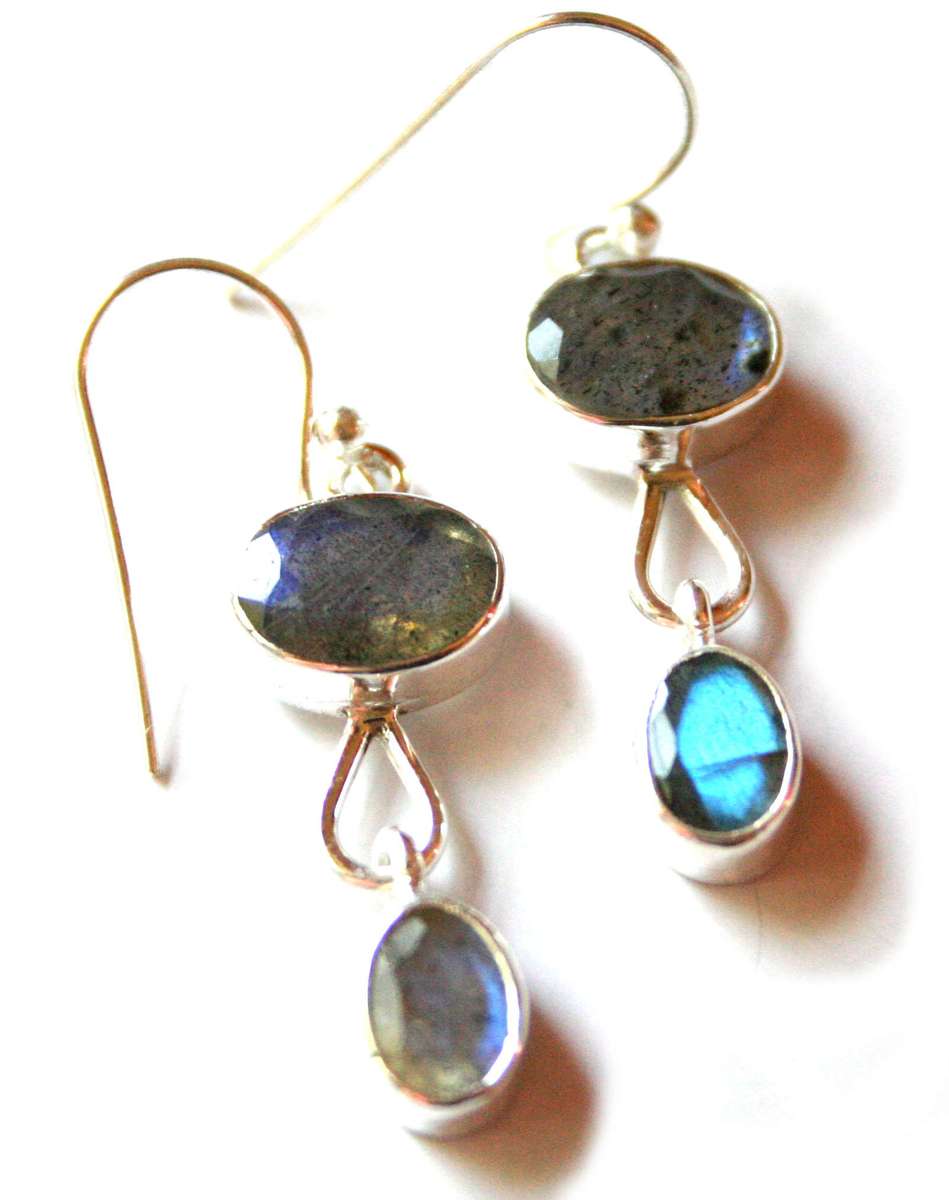 Faceted Labradorite earrings in 925 silver, 38mm incl. hook
