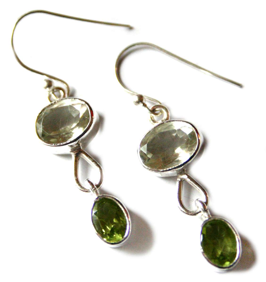 Faceted Lemon Quartz and Peridot Earrings in 925 silver, 38mm incl. hook