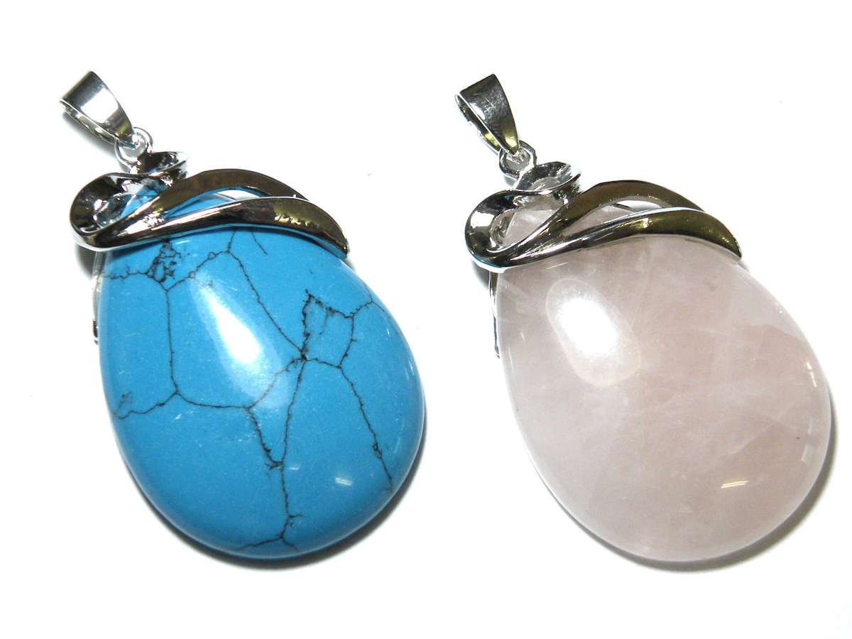 Assorted Gemstone Teardrop with Swirl 50mm inc bail - Silver Hills 0.01kg