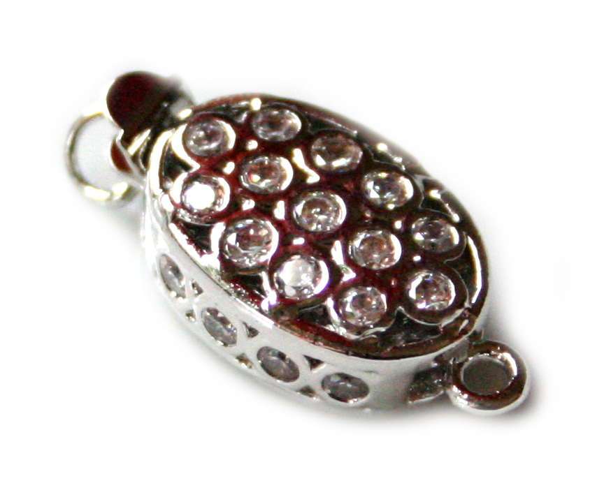 Silver colored box clasp, oval design, 20mm