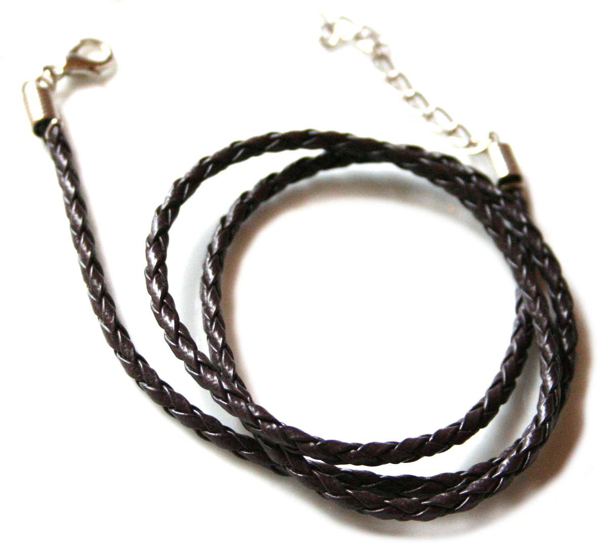 Brown woven faux leather string w clasp, 50cm - Silver Hills