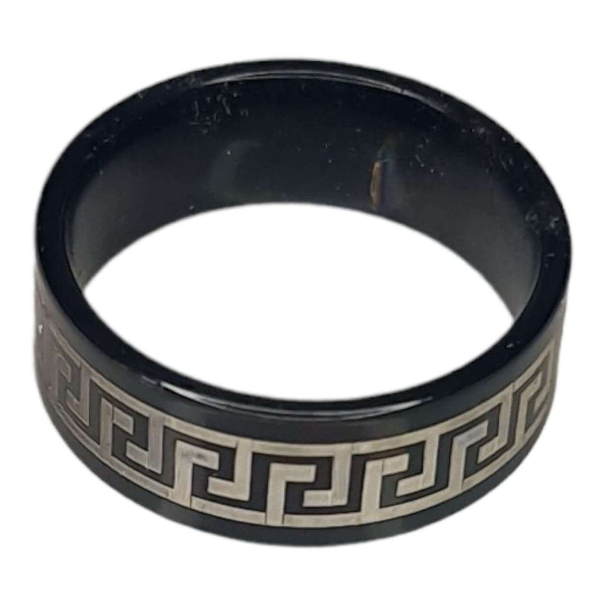 Black Greek engraved ring in stainless steel, ass. sizes