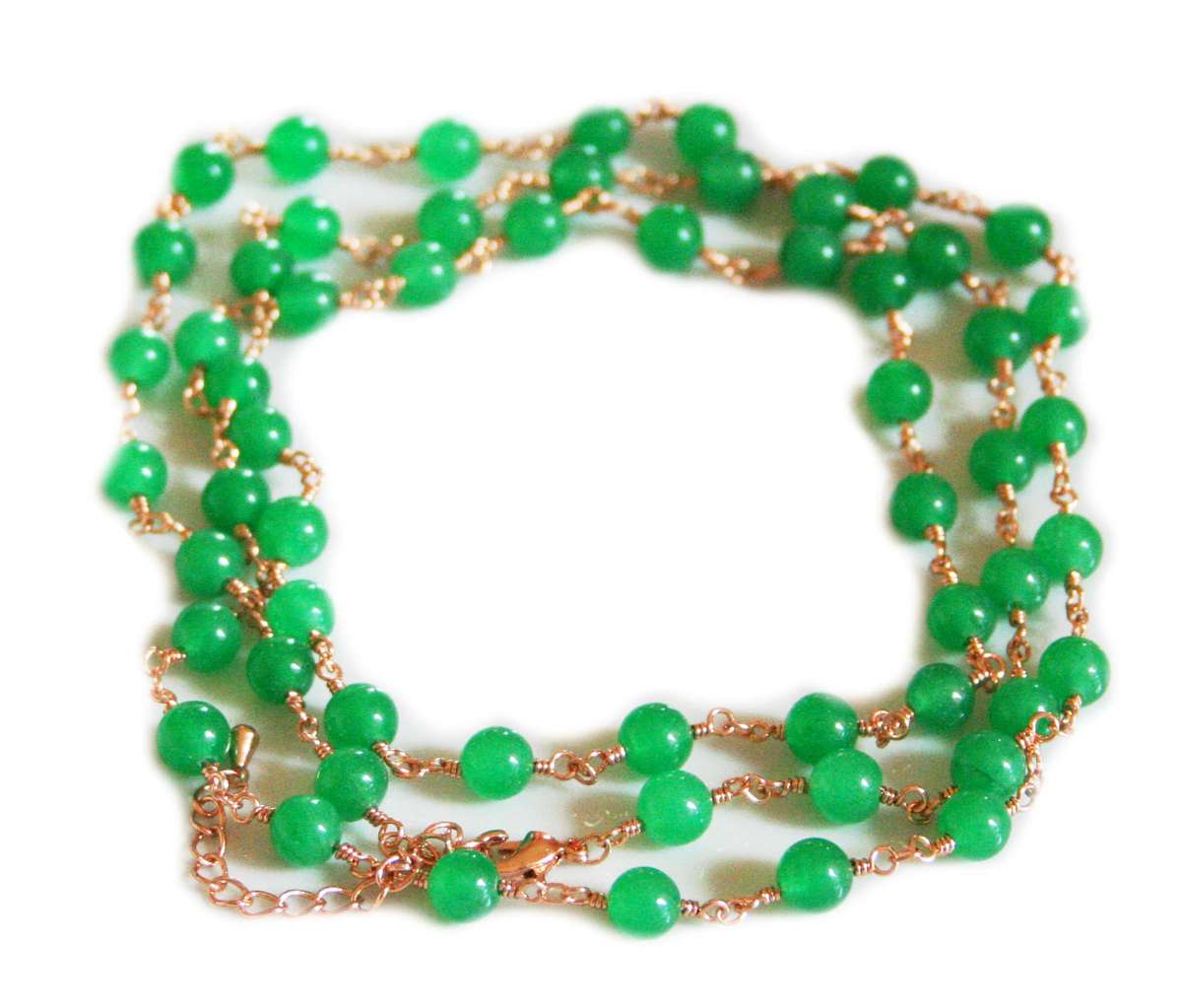 Green Agate necklace, gold base, 90cm - Silver Hills 0.03kg