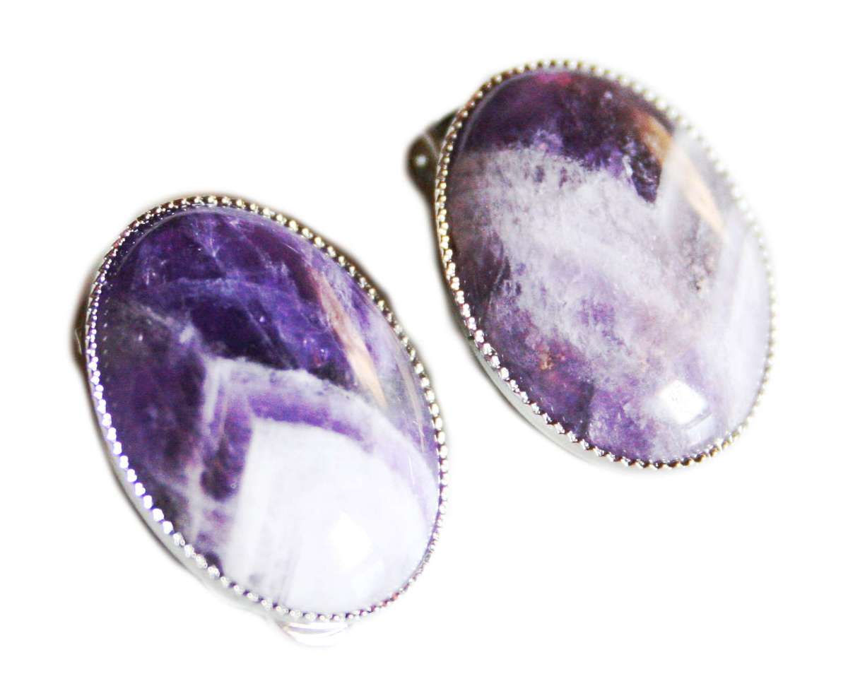 Oval Amethyst earrings, clip-on, 20mm - Silver Hills 0.01kg