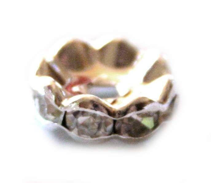 10 x Round rondelle w AB rhinestones, 8mm