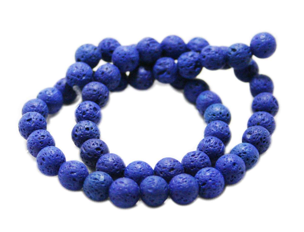 Navy Lava bead string, round, 7mm, 40cm
