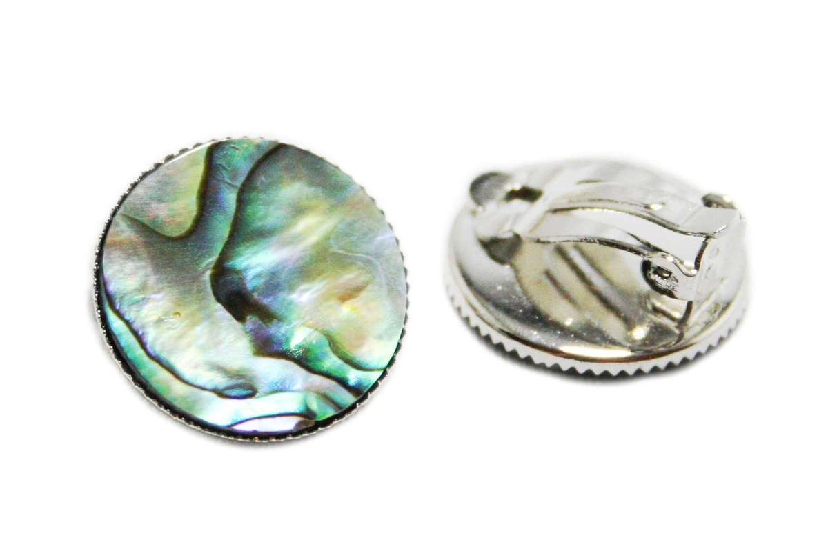 Round Paua Shell earrings, clip-on, 20mm - Silver Hills 0.01kg