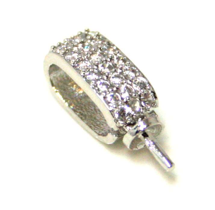 Nickel free bail w rhinestones and pin, AAA, 14mm - Silver Hills