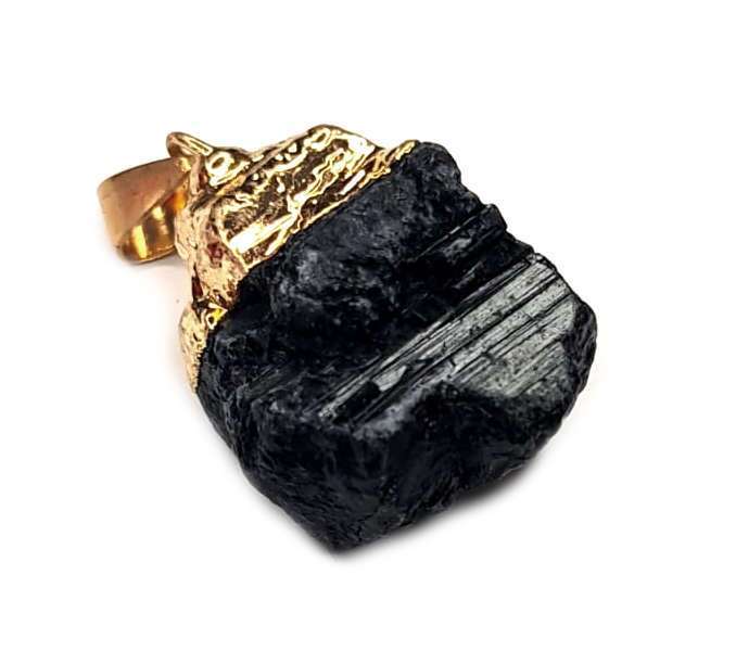 Rough Tourmaline pendant, gold base, 35-40mm