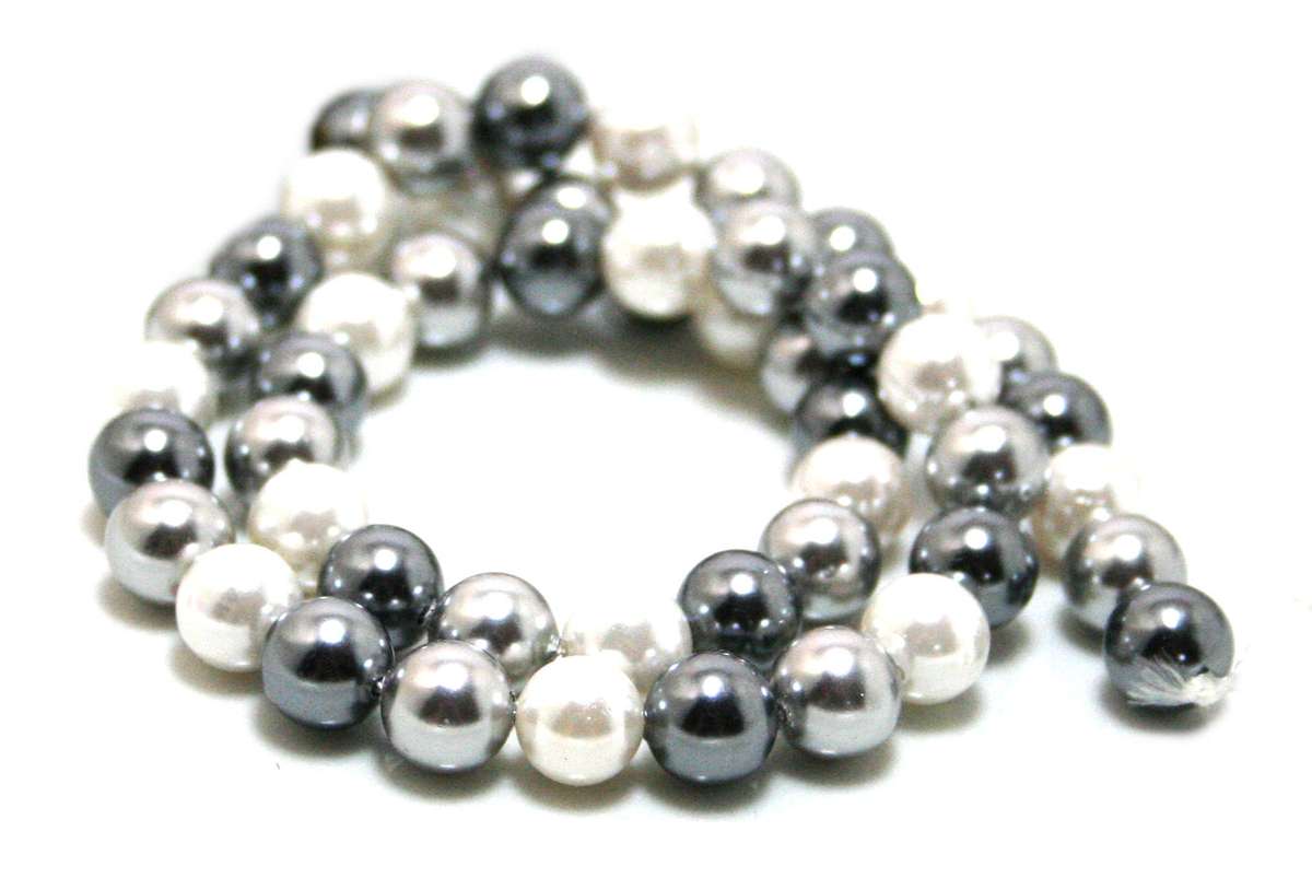 Shell pearl string, cream, gray, silver, 8mm, 40cm - Silver Hills 0.04kg