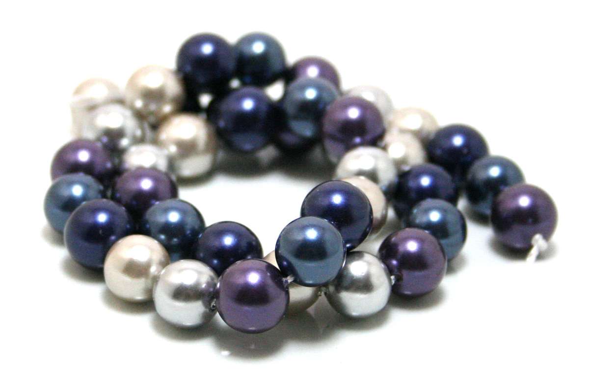 Shell pearl string, silver, deep purple, night blue, 10mm, 40cm - Silver Hills 0.04kg