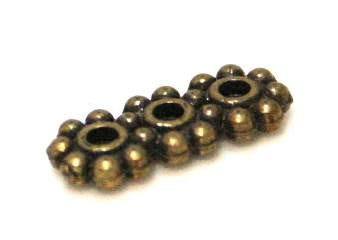 10 x Daisy spacer, 3 row, bronze, 6x13mm