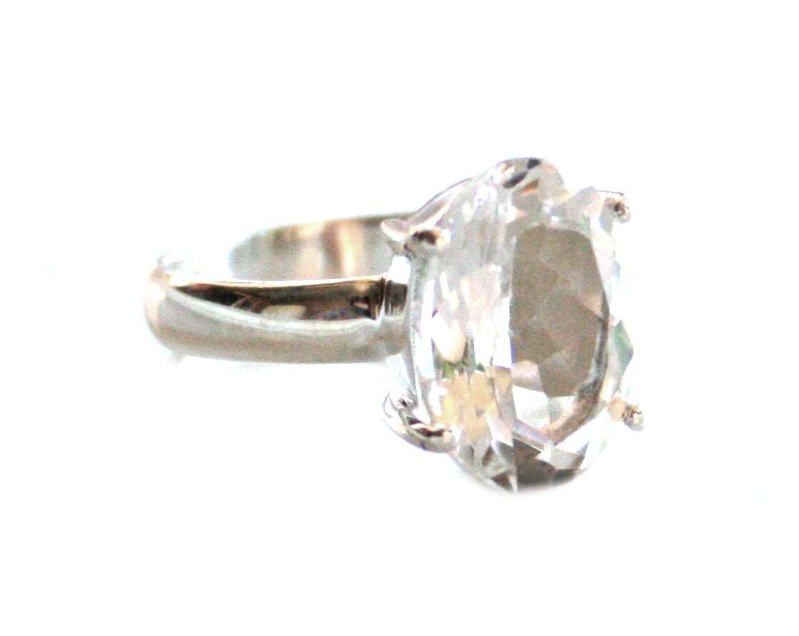 Crystal ring in 925 silver, oval, 18mm ID