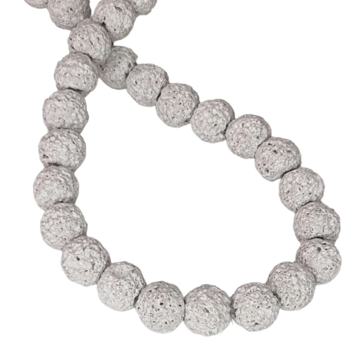 White Lava bead string, round, 7mm, 40cm