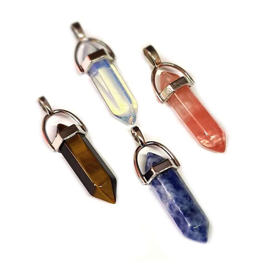 Gemstone point pendant, assorted, 40mm