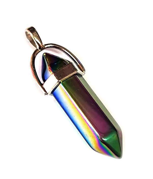 Fire Aura colored obsidian point pendant, 40mm