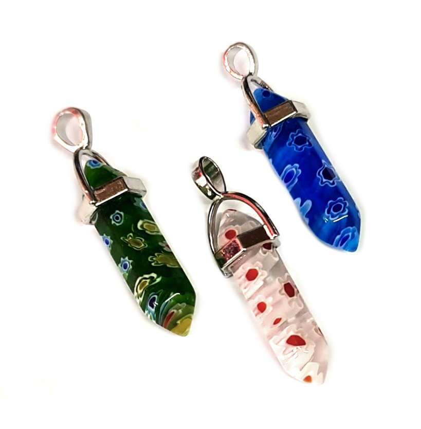 Thousand flower glass point pendant, assorted, 40mm