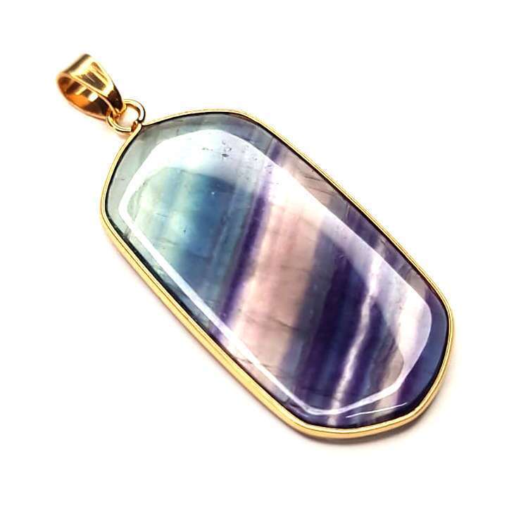 Fluorite pendant w gold trim, 55mm