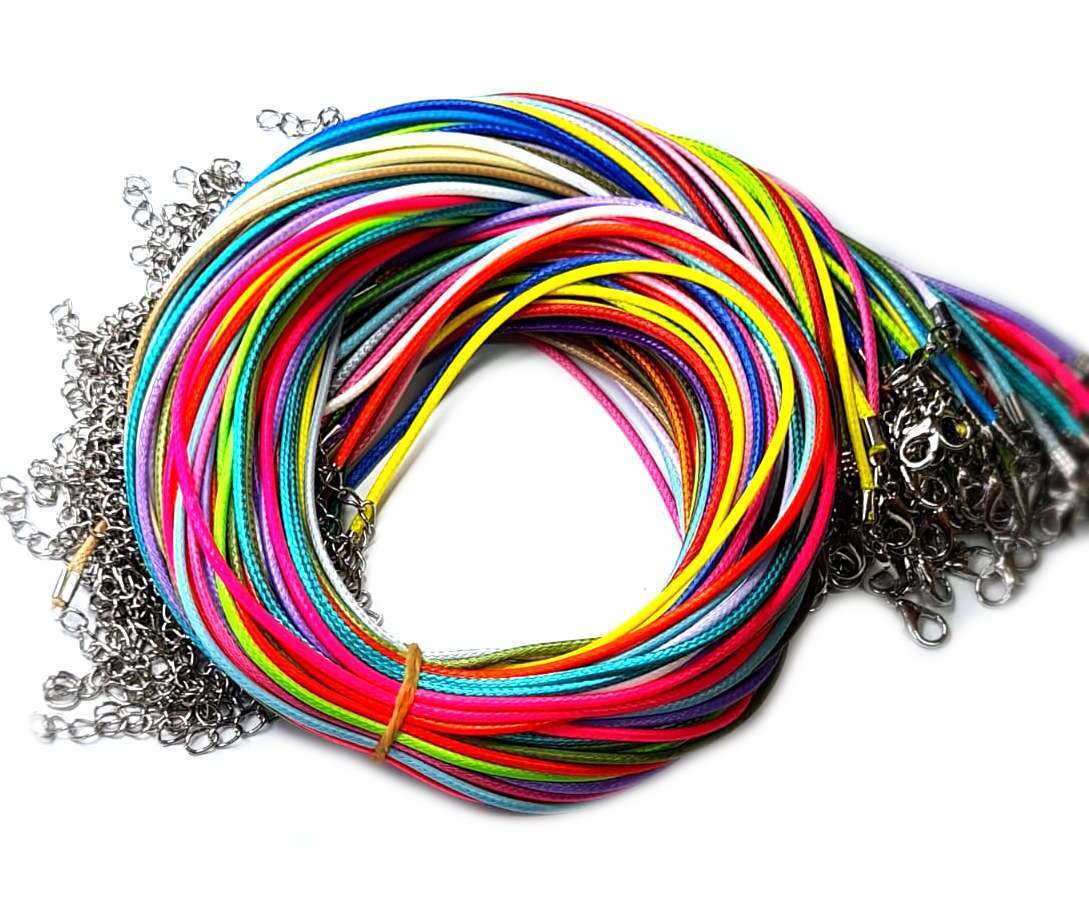 Woven faux leather string w clasp, assorted, 2mm, 45cm