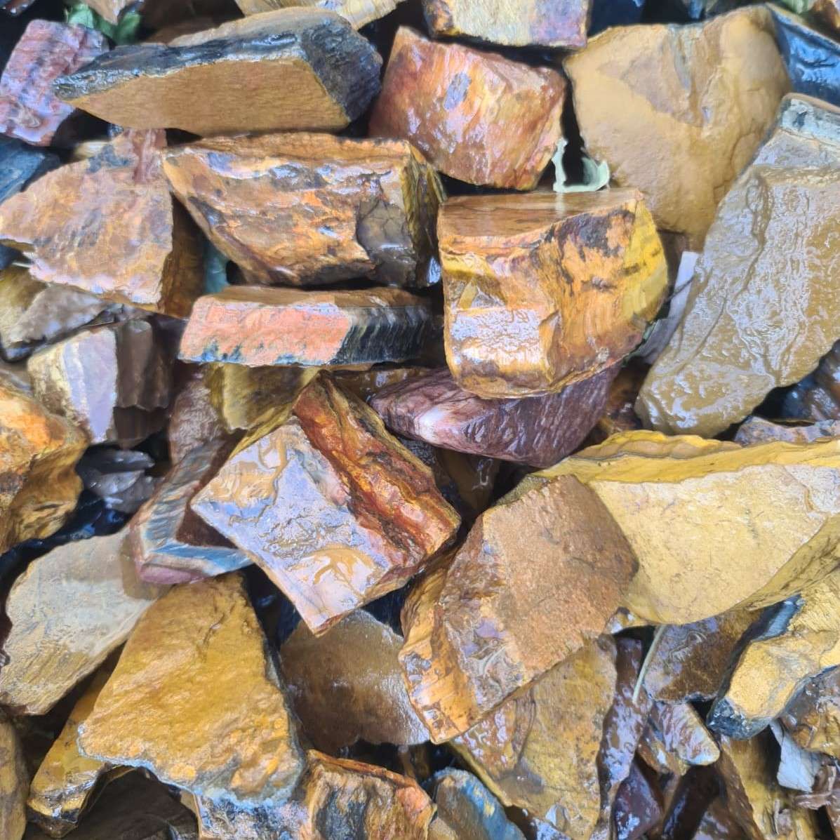 Rough Blue, Red & Yellow Tigers Eye Mixed - per kilogram