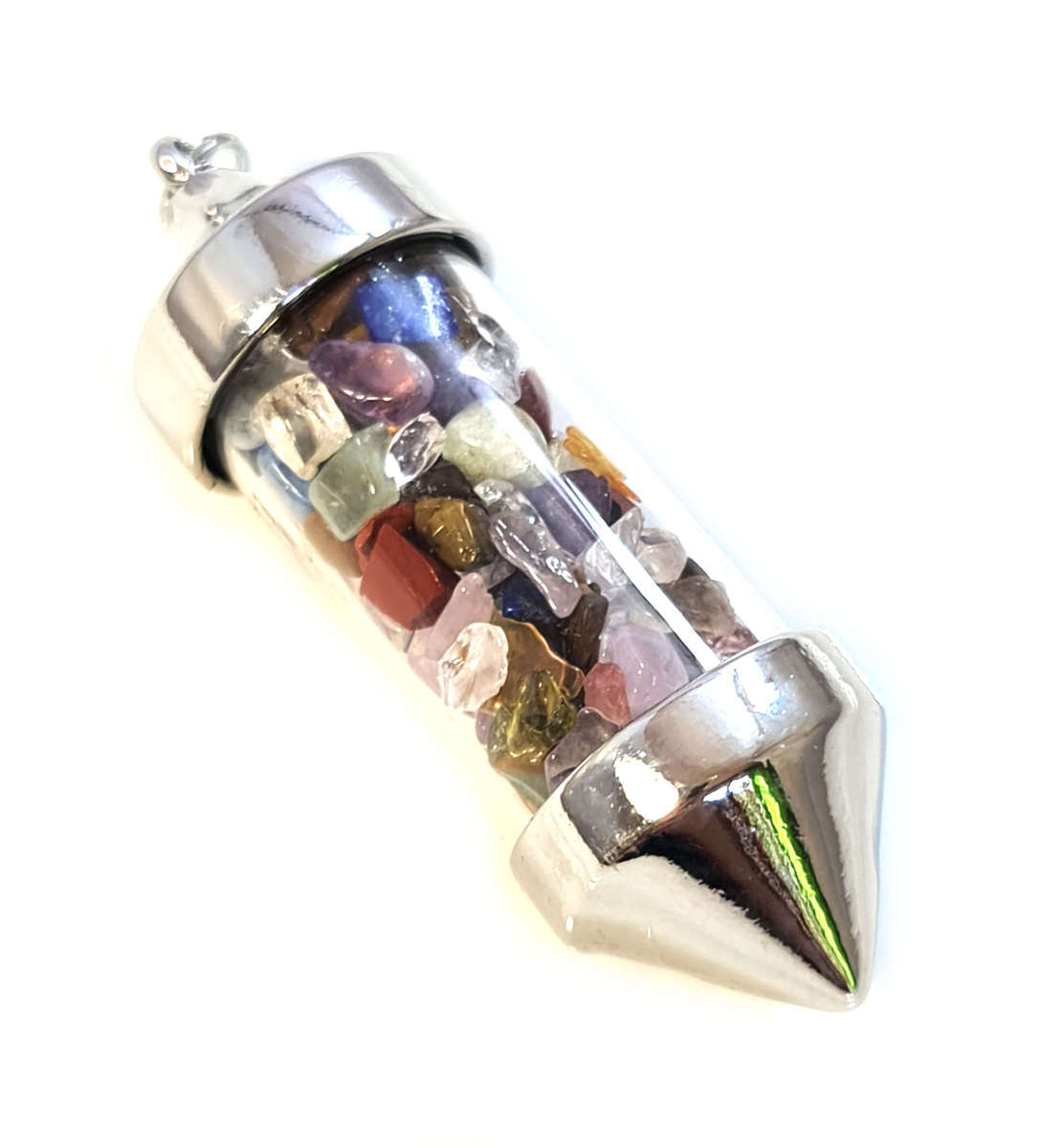 Mix gemstone chip pendulum pendant, 60mm