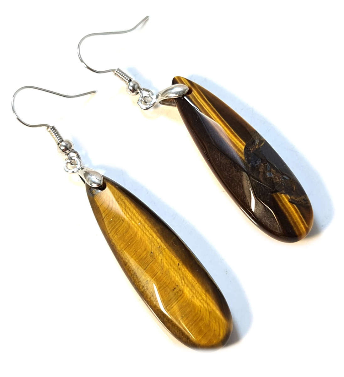 Tiger Eye faceted drop earrings, 60mm