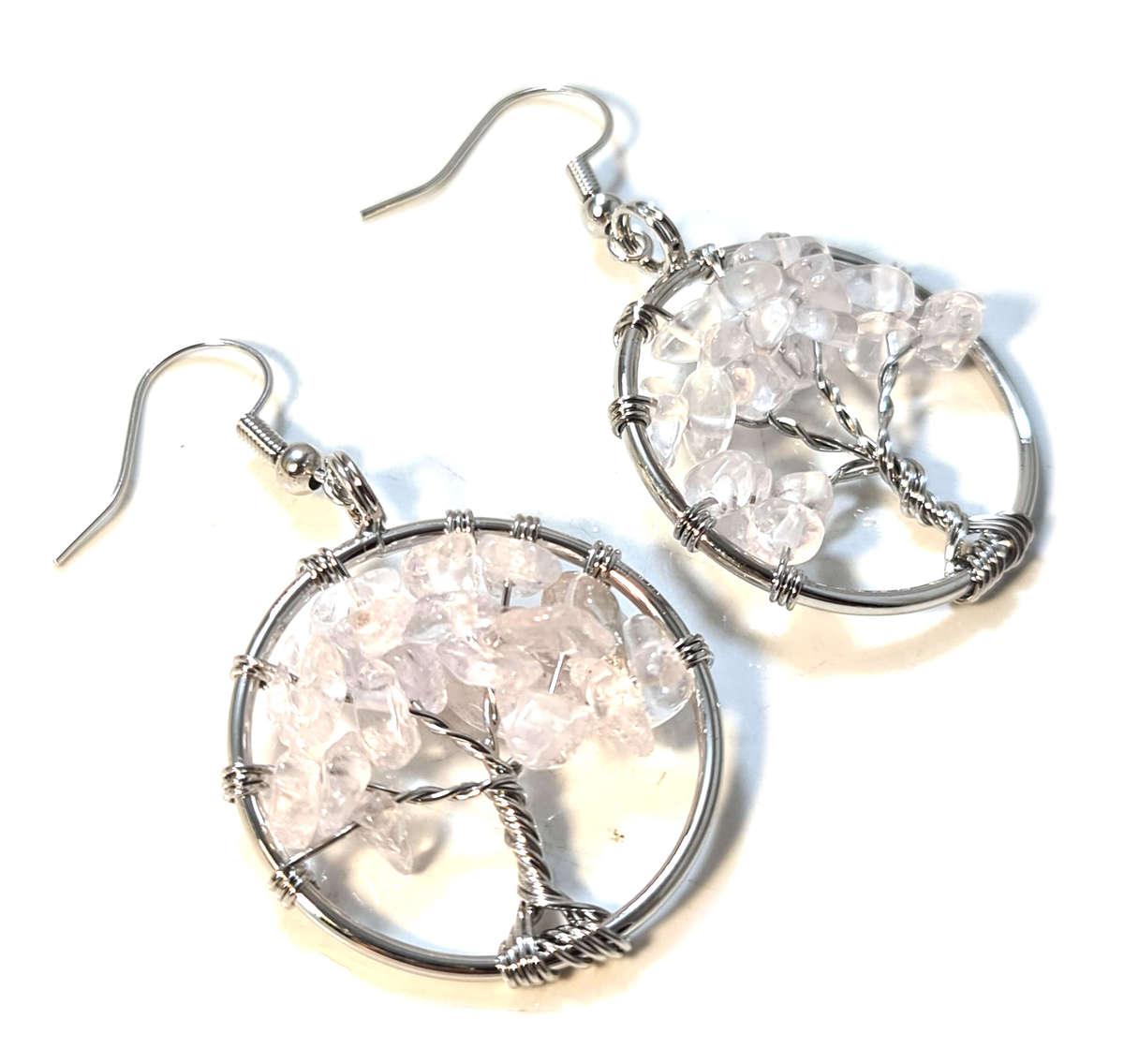 Quartz tree of life earrings, 50mm incl. hook