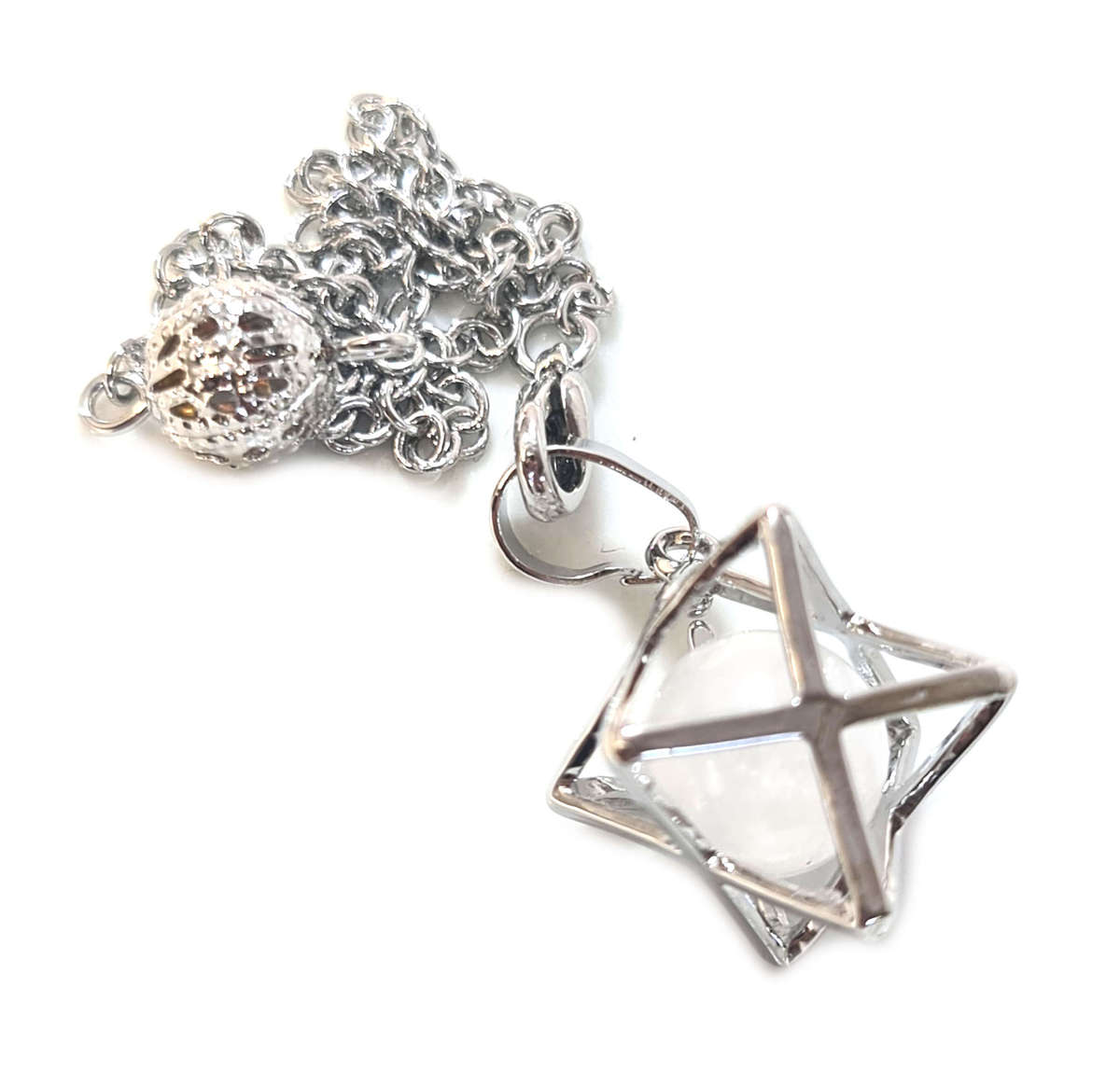 Quartz merkaba star pendulum w chain, 30mm