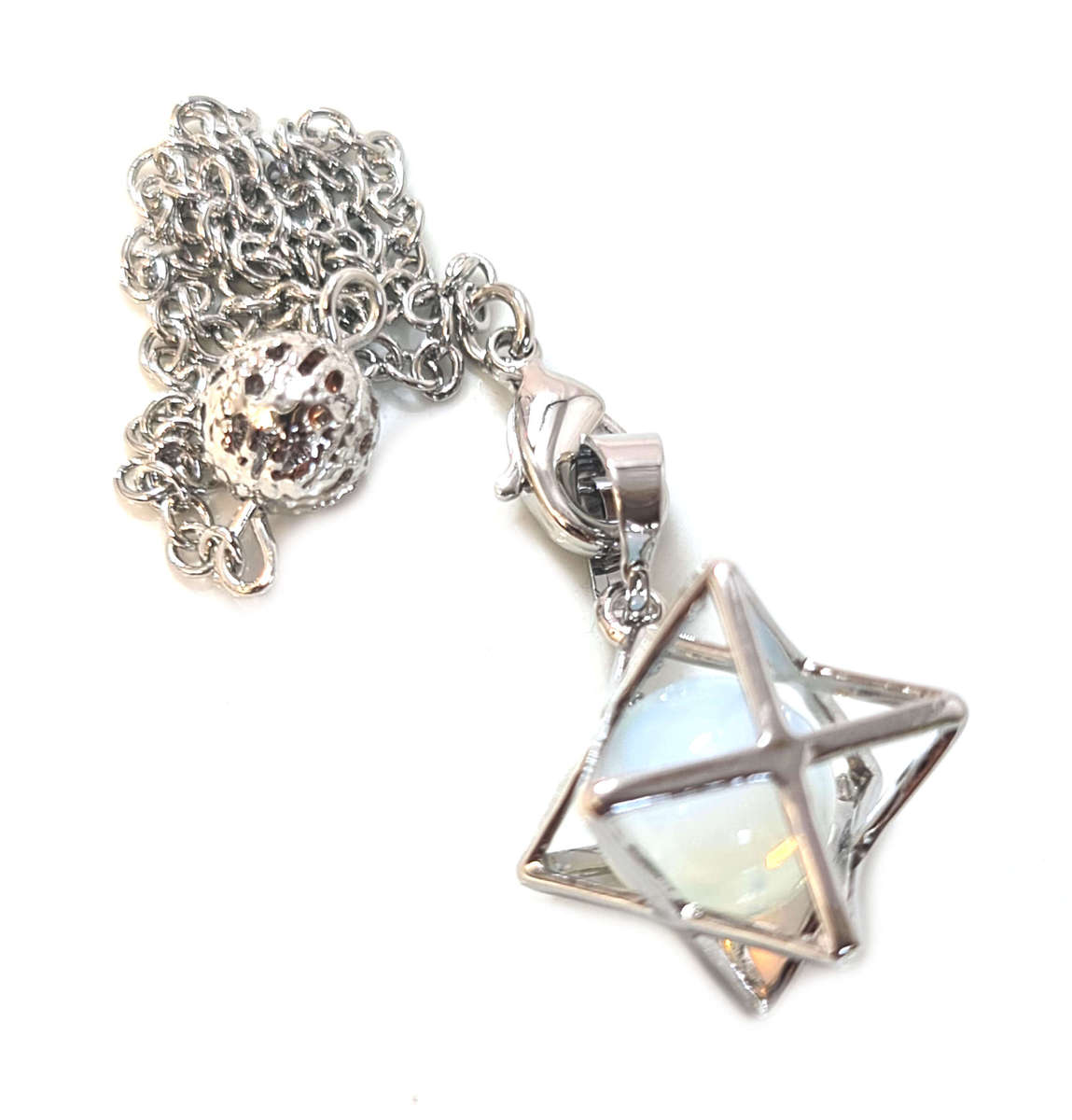 Opalite merkaba star pendulum w chain, 30mm