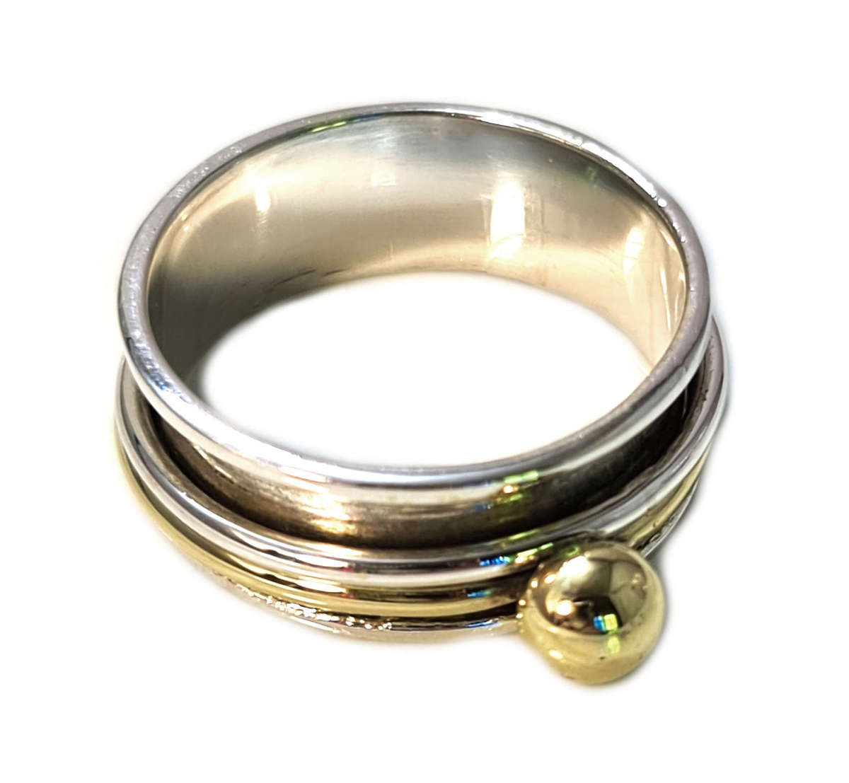 Textured spinner ring w ball in 925 silver, 20mm ID