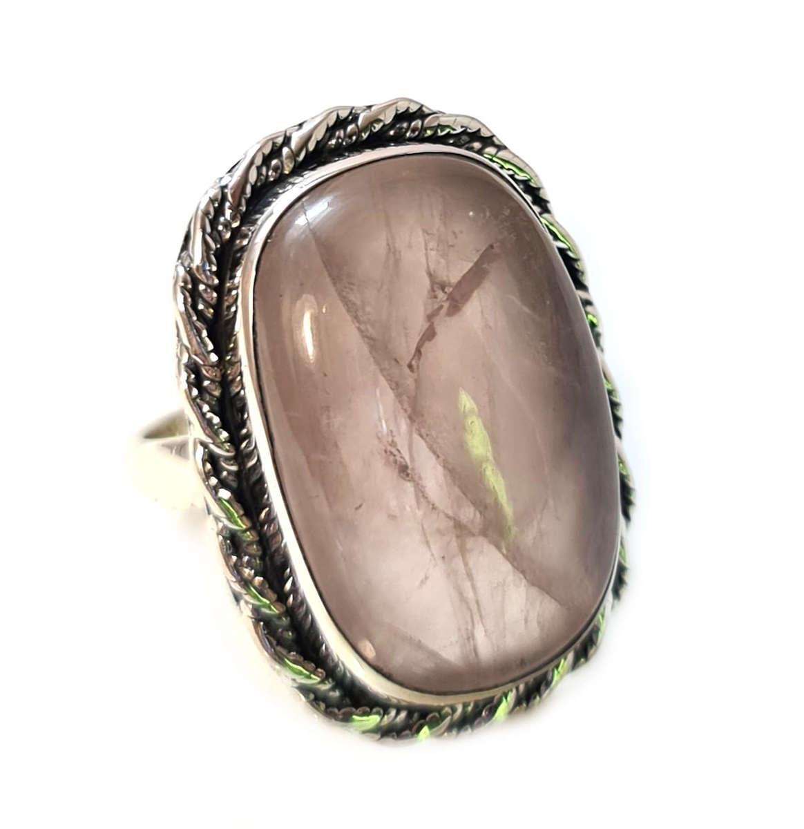 Rose Quartz cabochon ring in 925 silver, oval, 18mm ID