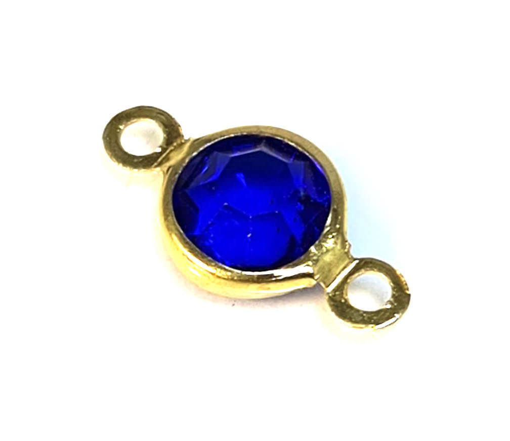 Rhinestone spacer, sapphire, nickel free, gold base, 7x13mm
