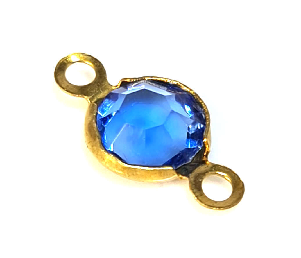 Rhinestone spacer, blue, nickel free, gold base, 7x13mm