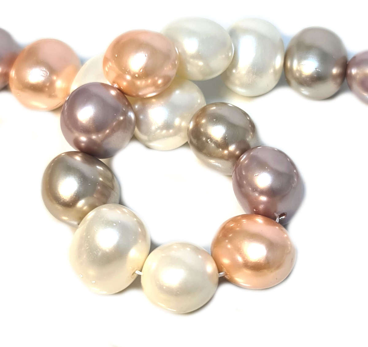 Shell pearl string, oval - cream, creamrose, peach, powder almond, 12x16mm, 40cm