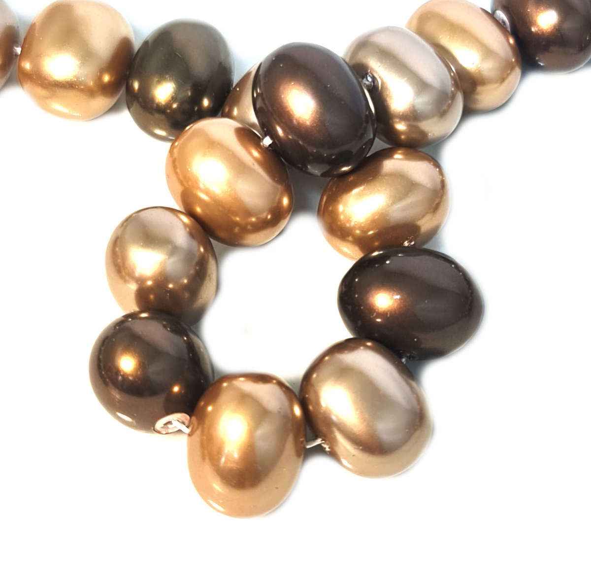 Shell pearl string, oval - almond, bronze, chocolate, 12x16mm, 40cm