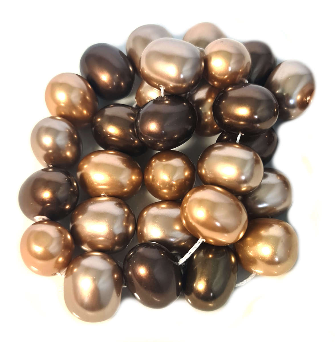 Shell pearl string, oval - almond, bronze, chocolate, 12x16mm, 40cm
