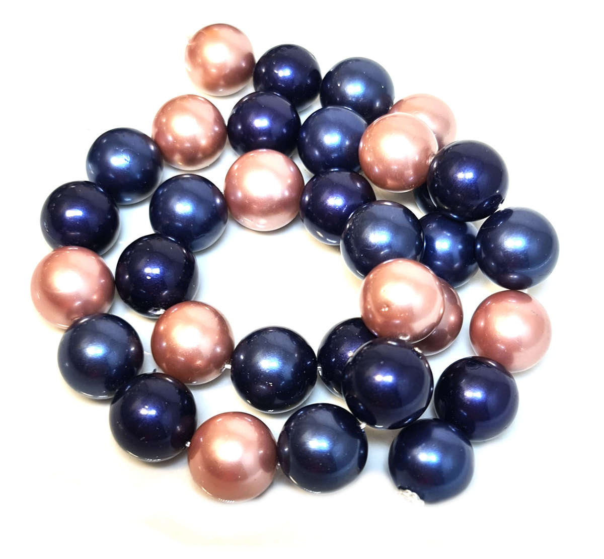 Shell pearl string, round - creamrose, night blue, 12mm, 40cm