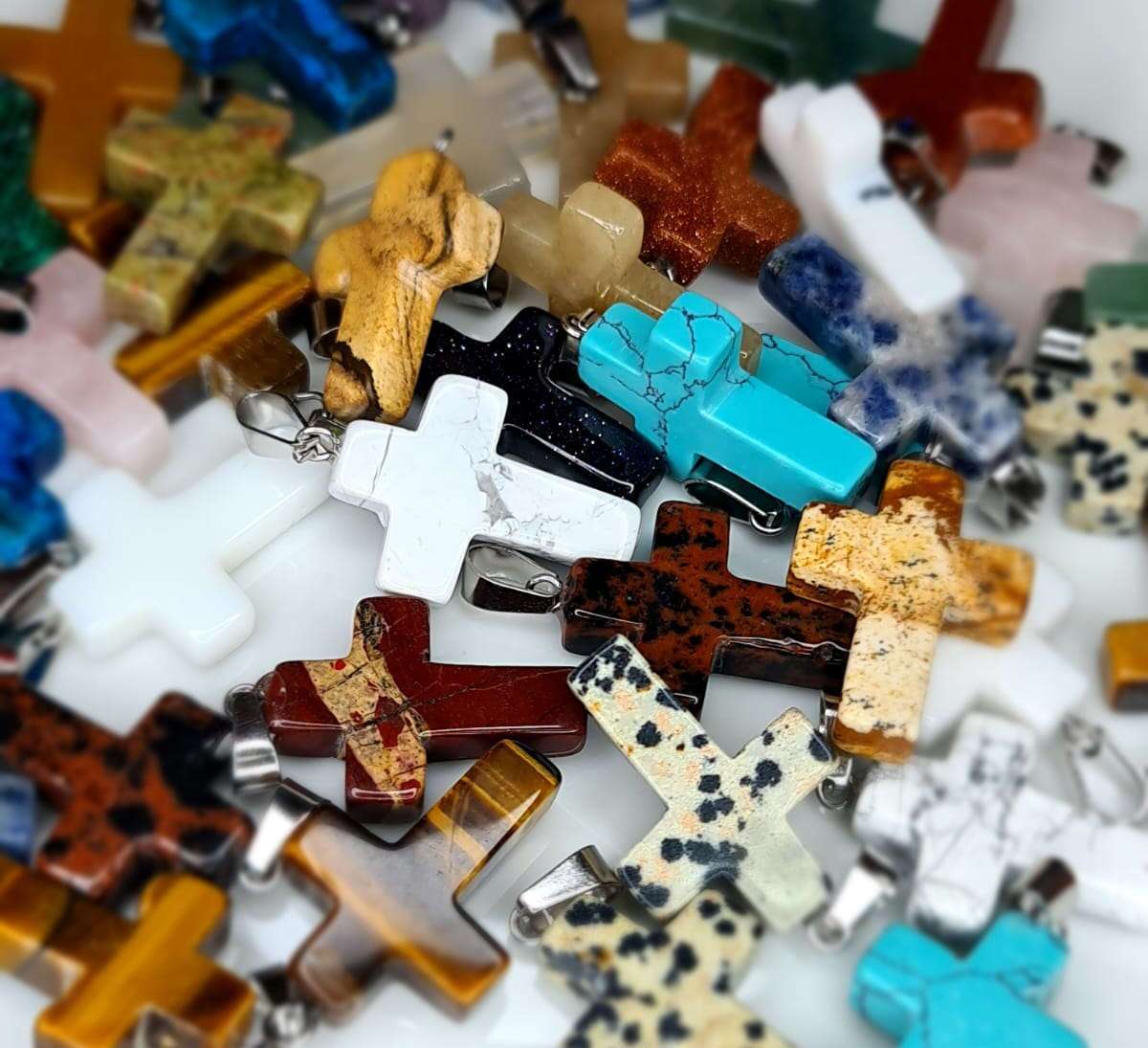 Gemstone cross pendant, assorted, 37mm incl. bail