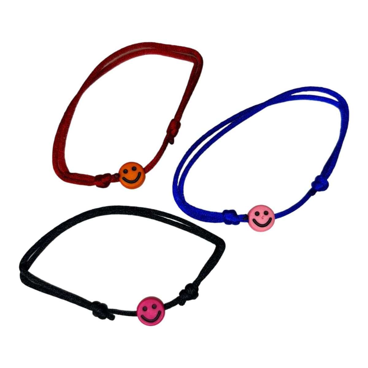 Smiley bracelet, 10mm, assorted colors, adjustable