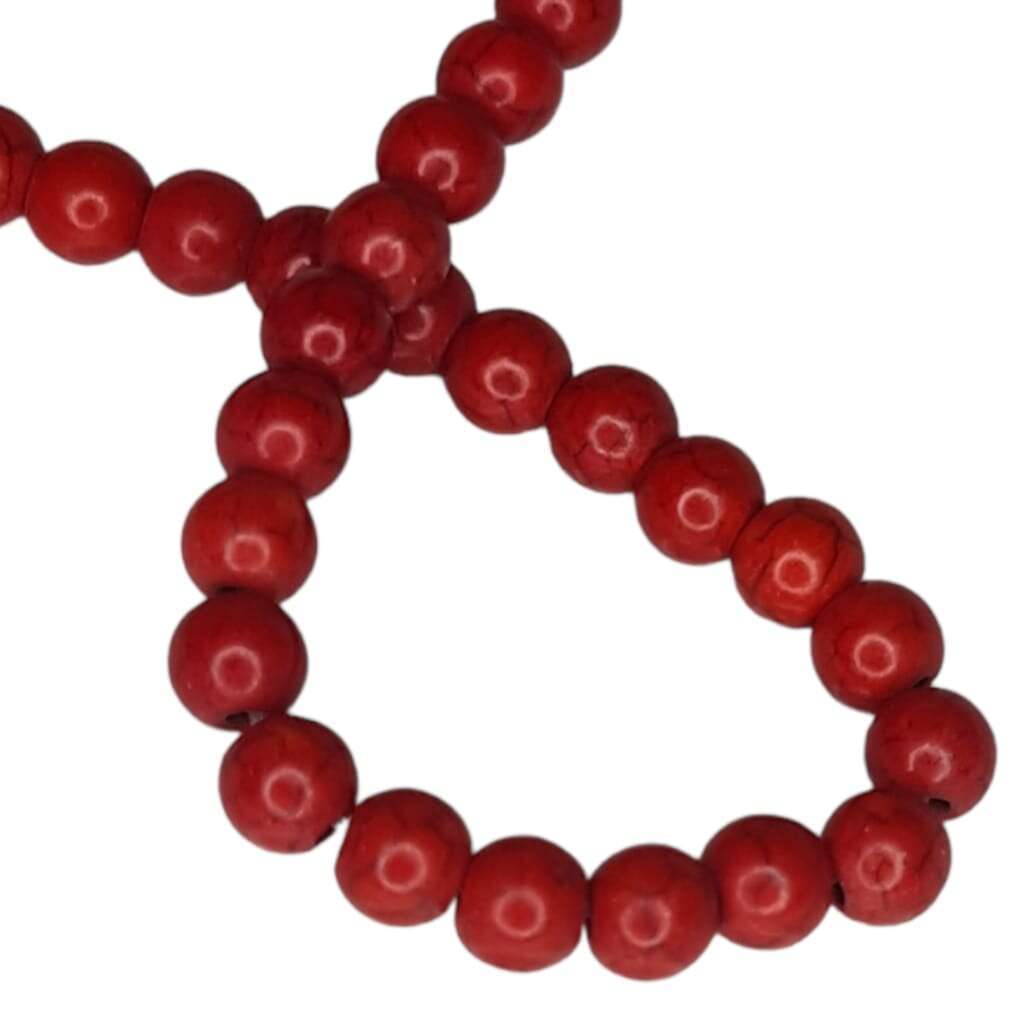 Colored Howlite bead string, red, round, 6mm, 40cm