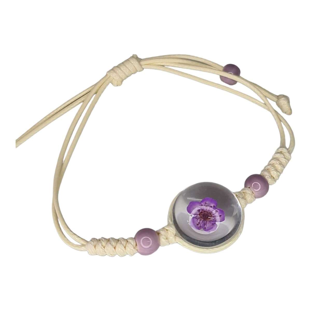 Peach blossom dome bracelet, purple, adjustable