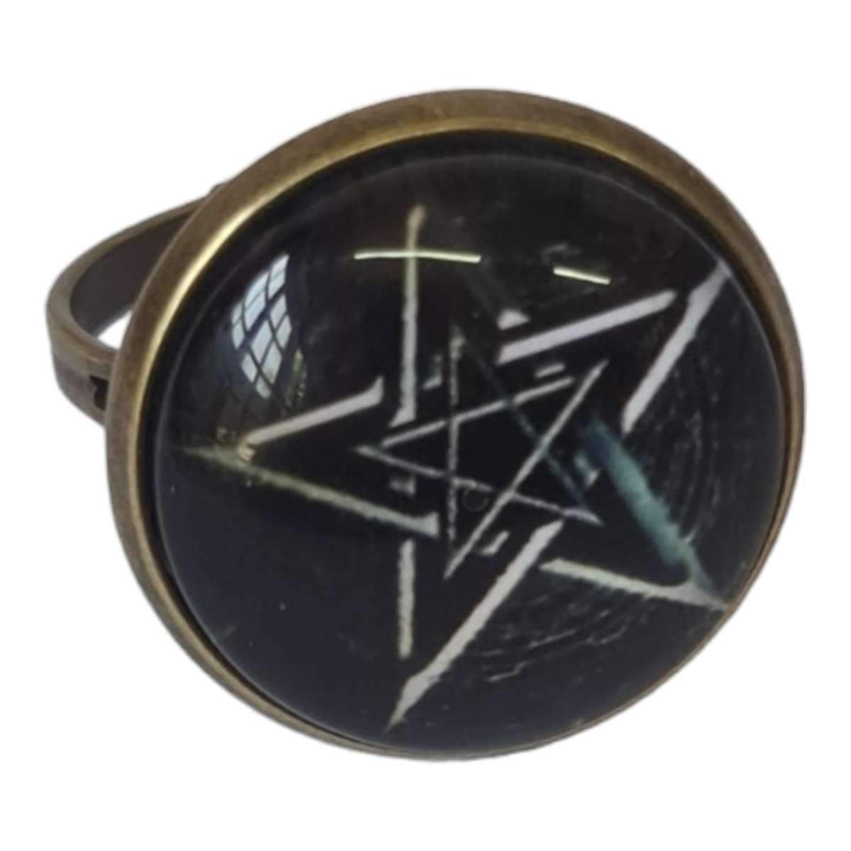 Black star dome ring, bronze base, adjustable