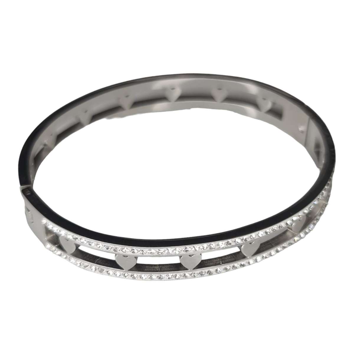 Stainless steel hearts & rhinestone design bangle