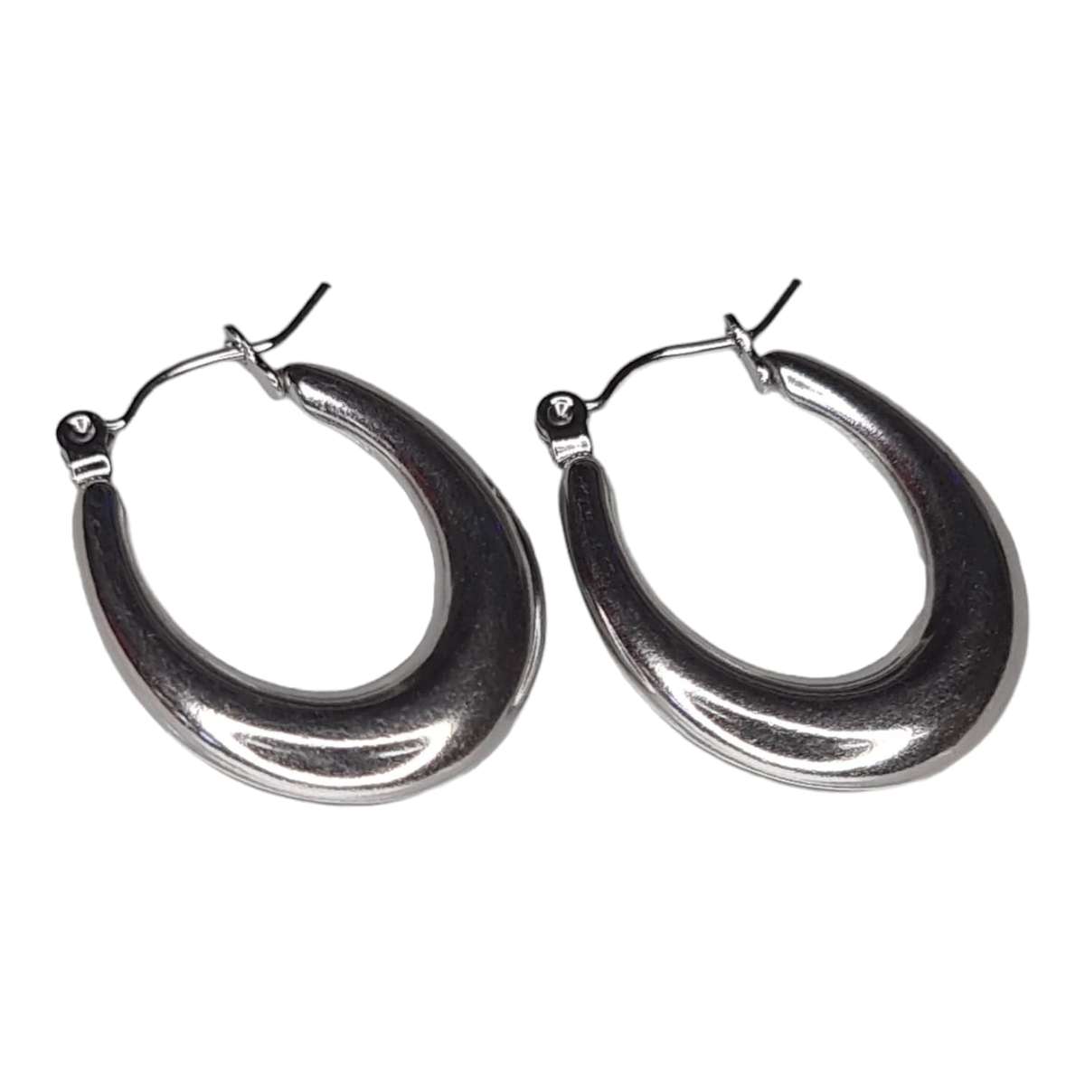Oval hoop earrings, stainless steel, 26mm