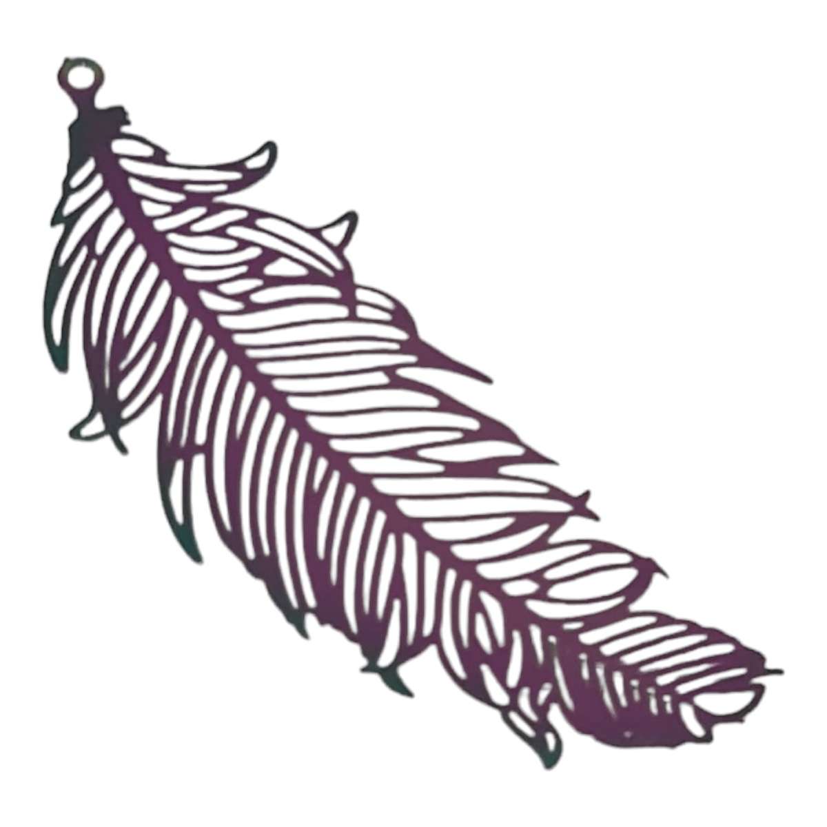 Feather pendant, aura colored, stainless steel, 40mm
