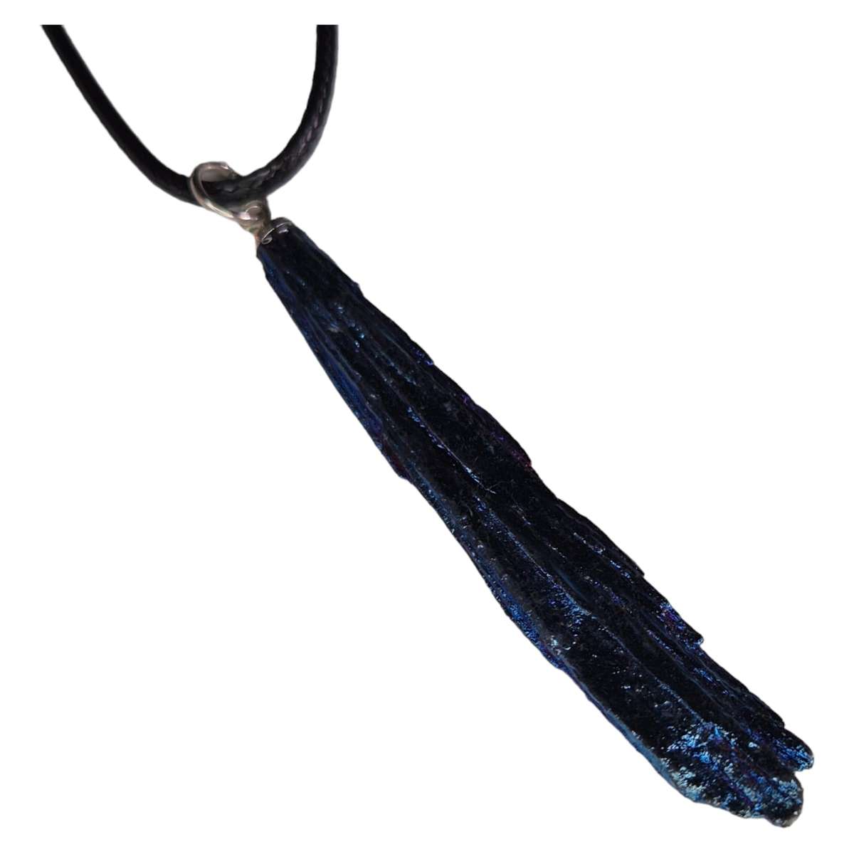 Tourmaline necklace, black string, blue aura, 45cm